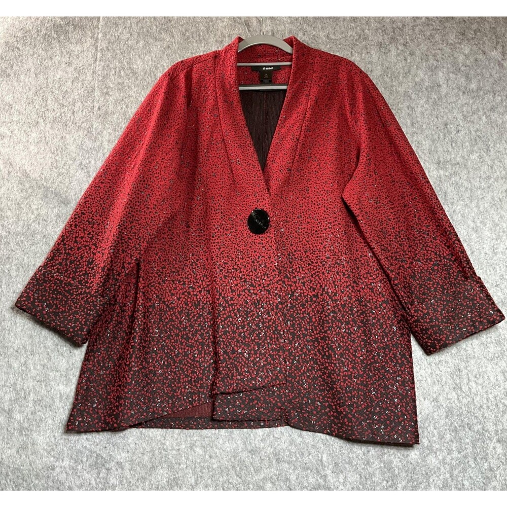 Ali Miles Jacket Womens Plus 1X Red Shimmer Knit Single Button Stretch Art Boho